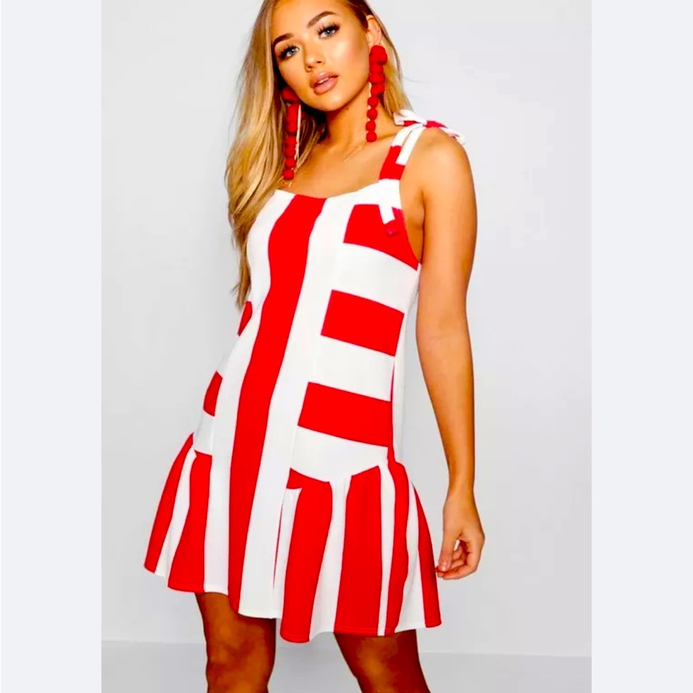 Cute, summery, red and white striped dress